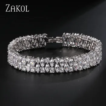 

ZAKOL European Style AAA+ Cubic Zircon Bracelets Bangles for Women Wedding Party Dress Jewelry FSBP008