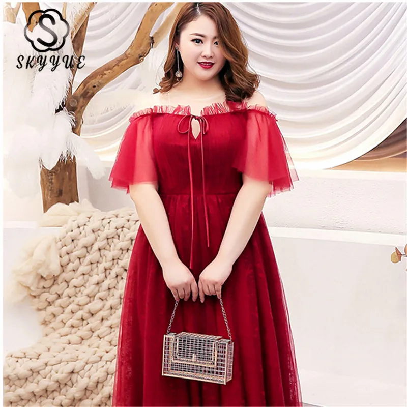 Skyyue вечернее платье одноцветное короткий рукав Robe De Soiree 2019 плюс размер женские вечерние платья три четверти рукав Формальные платья T094