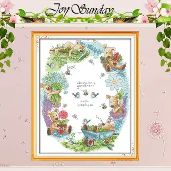 

The Little Bear Gardener Counted Cross Stitch 11CT 14CT cartoon Cross-Stitch Kits Handmade Home Decor Embroidery Needlework