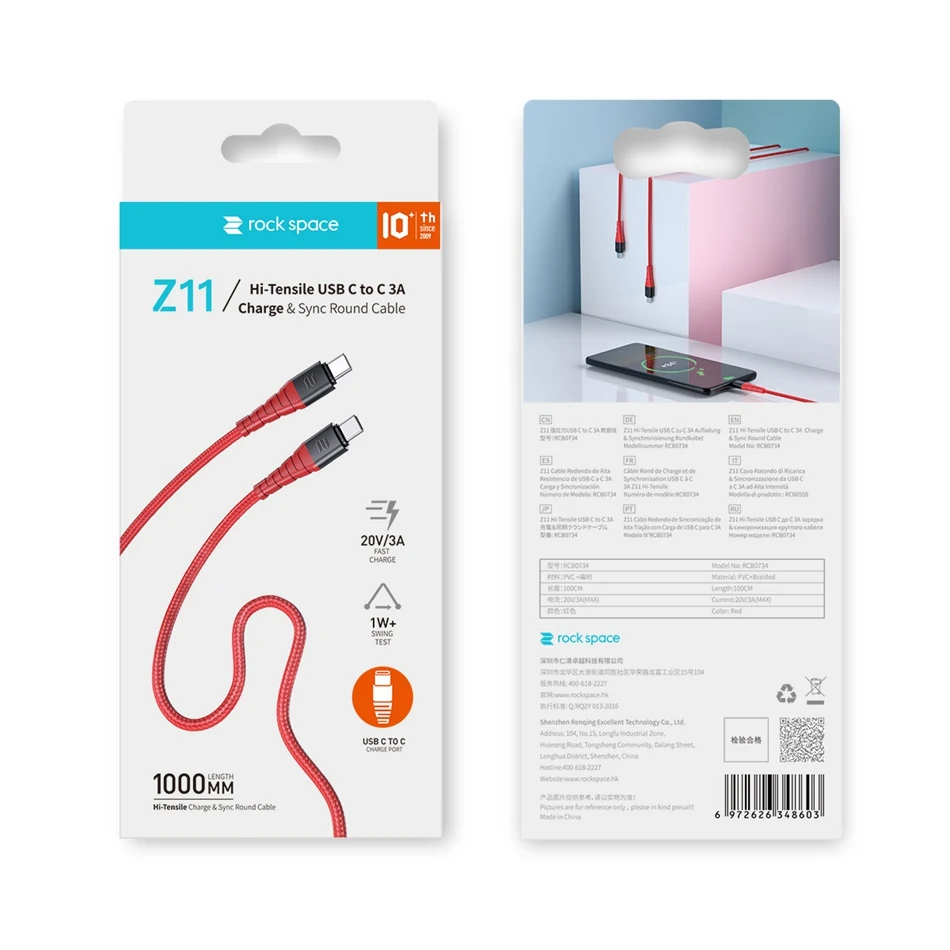 ROCK type-C-type-C USB кабель для samsung Galaxy S9 S8 Hi-tension 3A кабель для быстрой зарядки для Xiaomi USB C-USB-C кабель для синхронизации