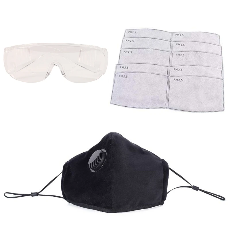 

1Pc Respirator Mask With Breathing Valve +11pcs filters+1pc Goggle Anti Dust PM2.5 Virus Health Protection Set