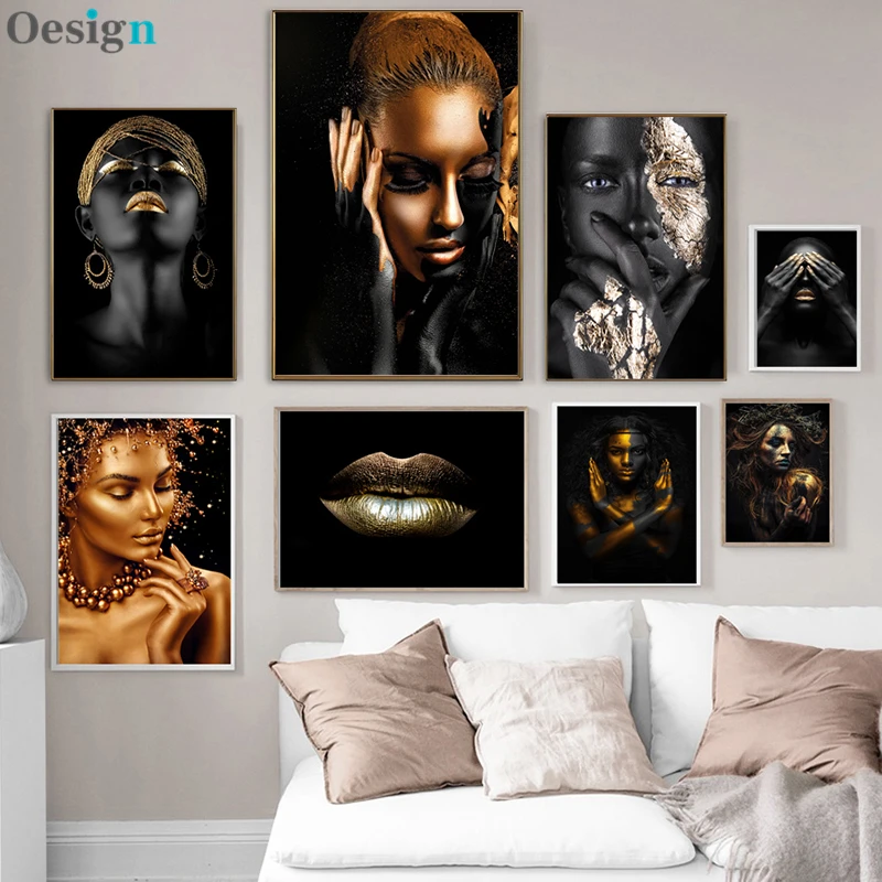 Постер CanvasPainting для гостиной черно-золотой женский домашний декор роскошные