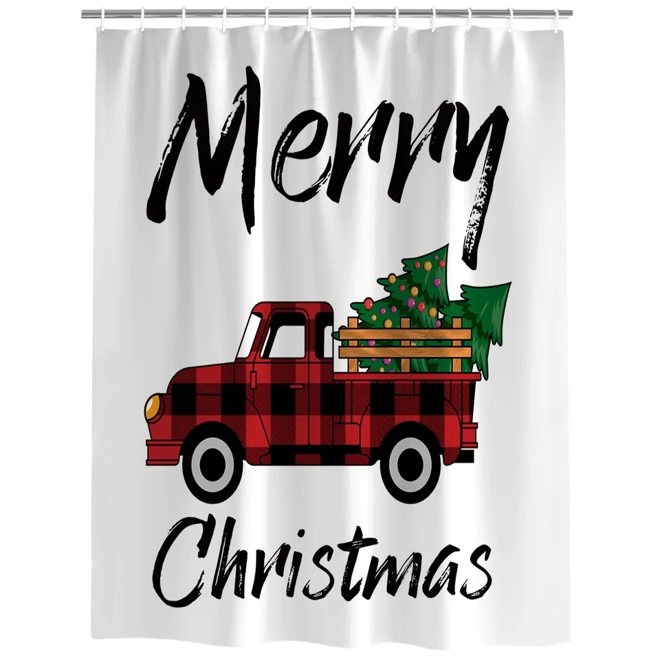 Winter Red And Black Plaid Truck And Christmas Tree Designs