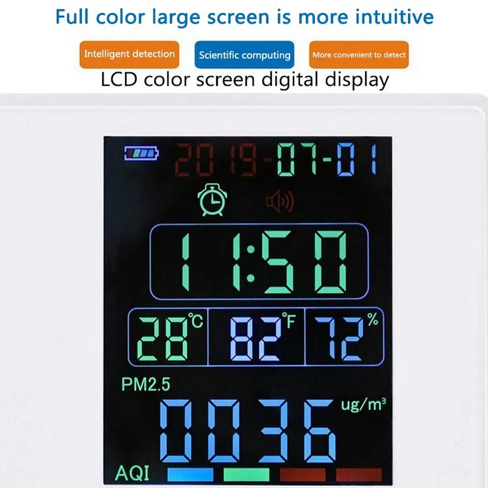 CO2 PM2.5 HCHO формальдегид частицы температура измеритель влажности детектор углекислого газа Большой ЖК-дисплей часы с подсветкой сигнализации