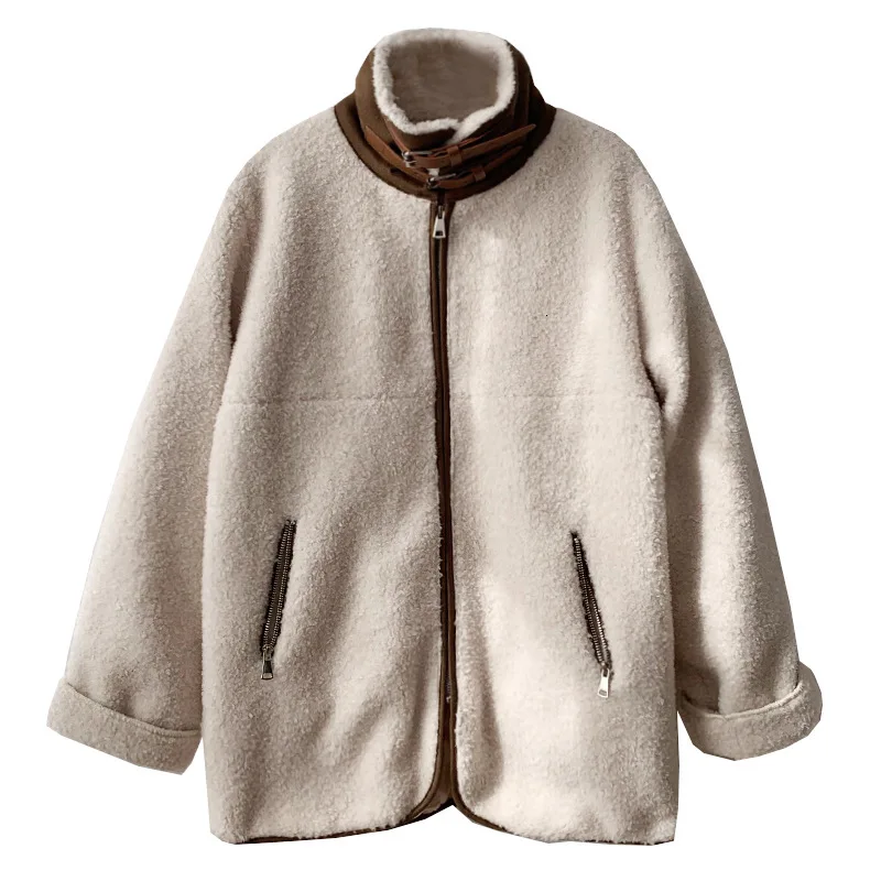 Thickening Cotton Lamb Wool Jacket Woman Winter Long Sleeve Loose Warm Casual Female Coat