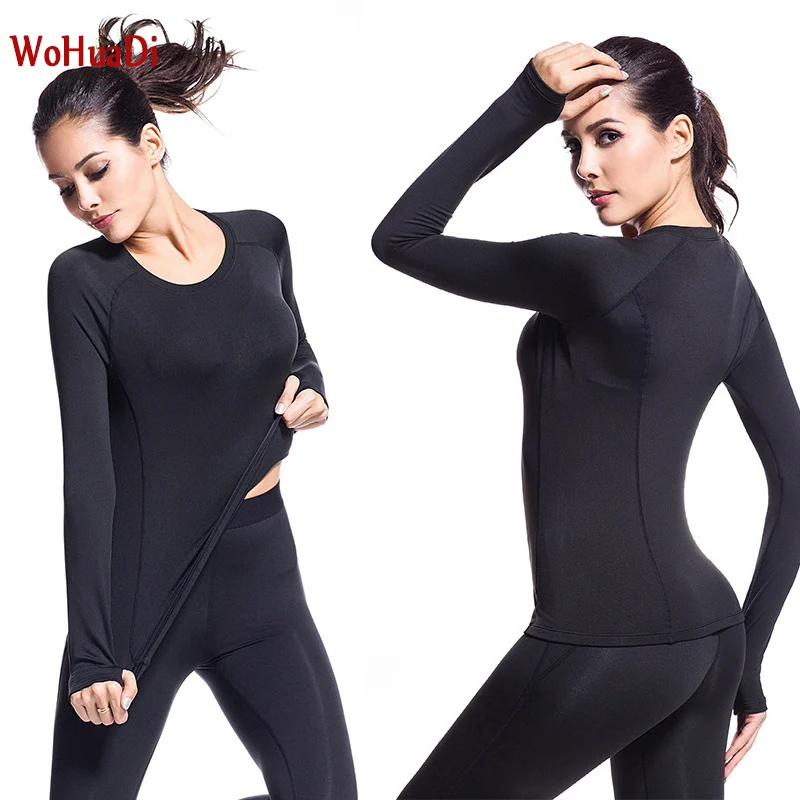 

WOHUADI New T-shirt female plus velvet warm Skinny fitness long sleeve T-shirt Quick-drying yoga wear PRO sports running T-shirt