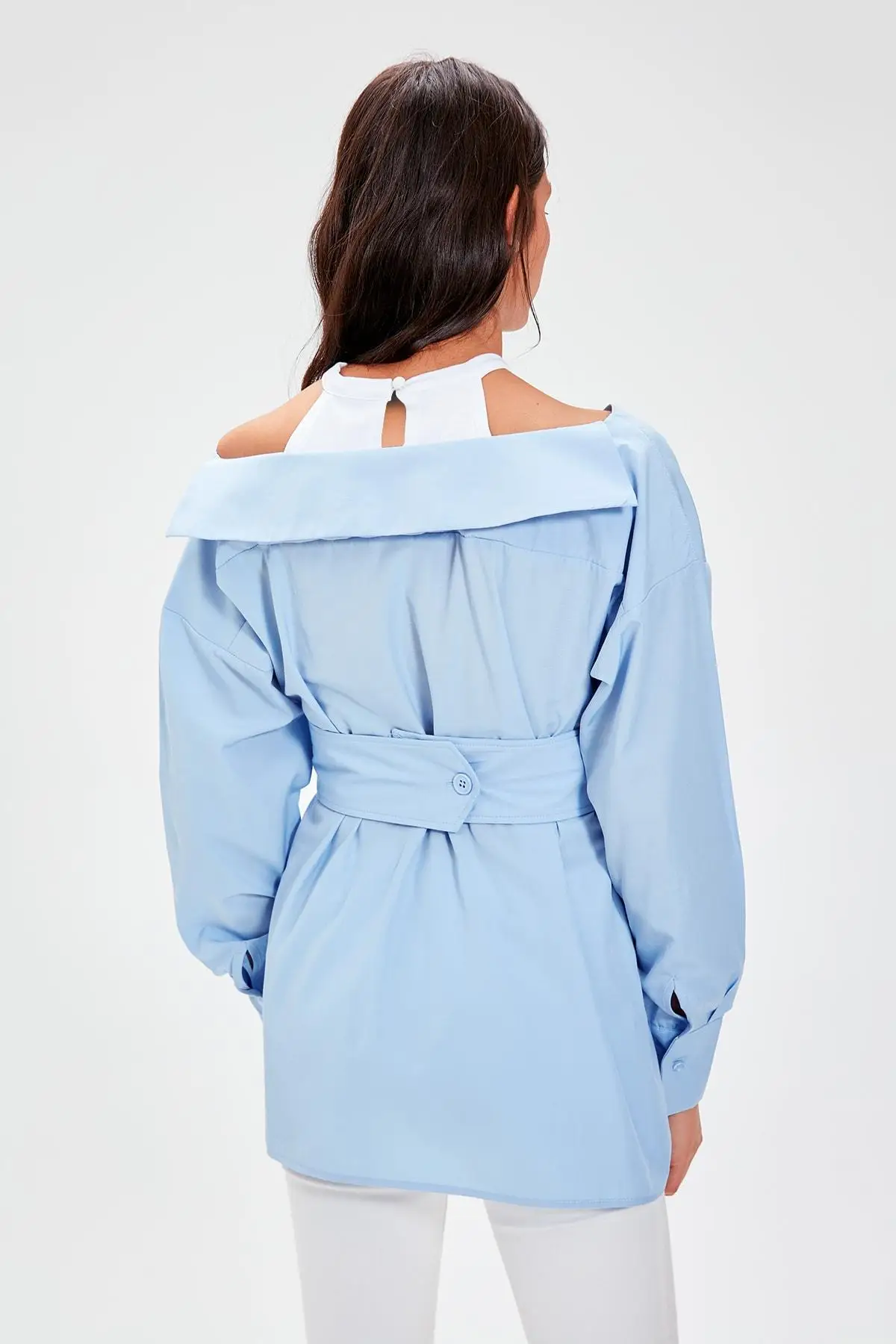 Trendyol синяя рубашка с воротником TWOAW20GO0106