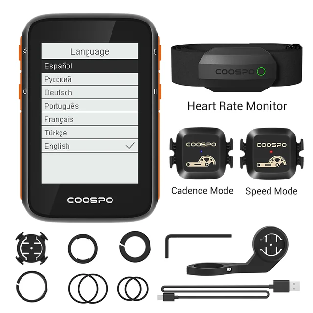 Coospo BC200  GPS Bike Computer  2.4inch ANT+Bluetooth5.0 Bicycle Speedometer Odometer Multi-Language Cycling support  holder 1