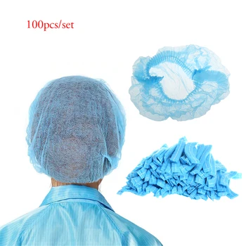 

100Pcs/pack Women Men Disposable Waterproof Shower Cap Pleated Anti Dust Hat Bath Caps Elastic Bouffant Caps for Spa Hair Salon