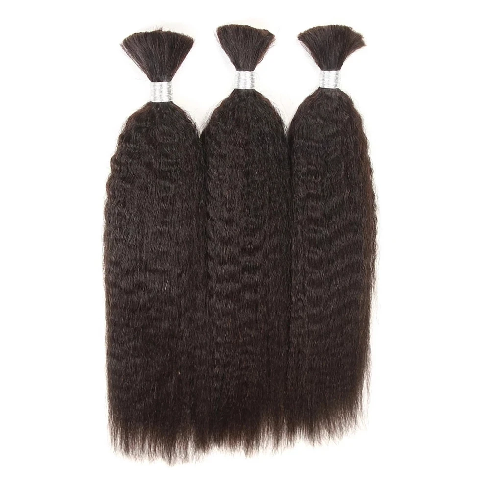 Mongoolse Kinky Straight Menselijk Haar Bulk Voor Vlechten Yaki Straight Human Vlechten Haar Bulk Haar Geen Inslagen 1 Stks/partij Voor vrouwen