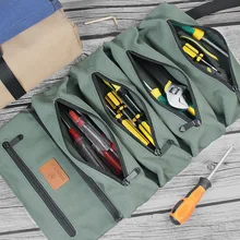 Sac en toile multifonctionnel pour électricien, sac en rouleau pour outils, pochette de charpentier, ceinture d'organisation, petit fourre tout suspendu à épaule avec fermeture éclair