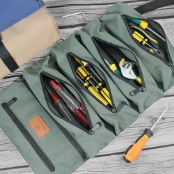Bolsa de rollo de herramientas de electricista, bolsa de herramientas de carpintero de lona multifuncional, organizador de cinturón pequeño para hombro, bolso de transporte con cremallera colgante