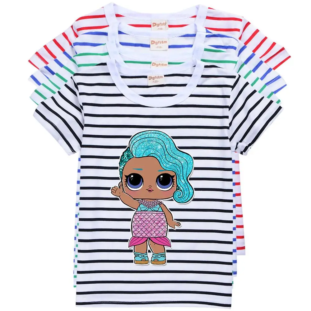 LOL Surprise Doll/Летняя Милая хлопковая футболка в полоску для девочек Детская Домашняя