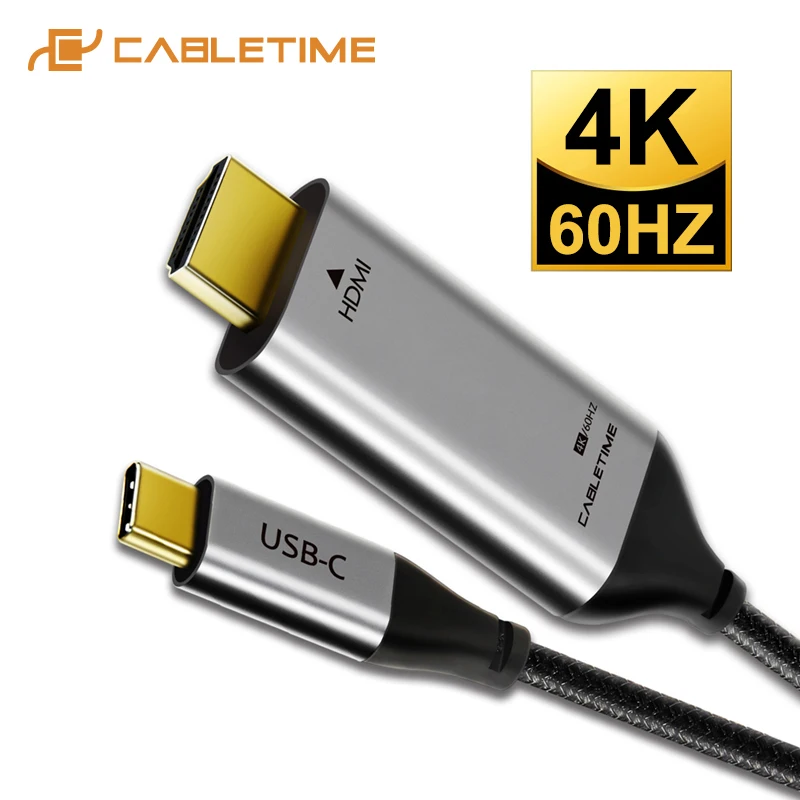 Baratos CABLETIME USB tipo C a hdmi Cable de 4k HDMI cable 4K 60Hz tipo C hdmi Thunderbolt 3 para Samsung Huawei mate 20 Libro pro USB C HDM C029
