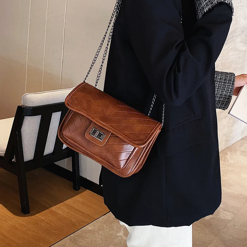 

Retro Hong Kong Style Bag Women's 2020 New Style Korean-style Shoulder Bag with Chain Western Style Versitile Fashion Shoulder S