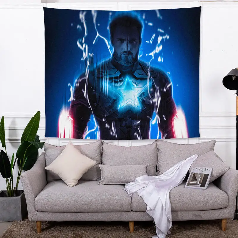 

iron Man Tapestries Series Printed Captain AmerTapestry Wall Hanging Thin Polyester Bedroom Decor Picnic Mat Shawl Blanket GT-02