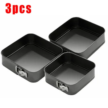 

3PCS Square Nnon Stick Springform Cake Baking Bake Tin Pan Tray Bakeware Tool Carbon Steel Cooking Pans