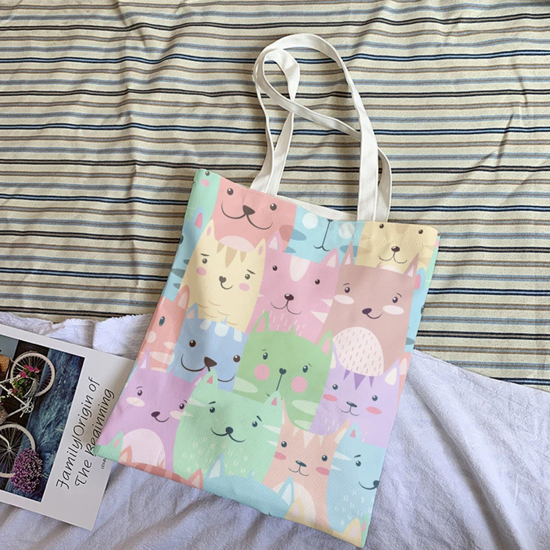 New Fashion Ladies Canvas Shoulder Bag Cute Animal Pink Sweet Girl Handbag Casual Harajuku Light Storage Bag Funny Shopping Bag