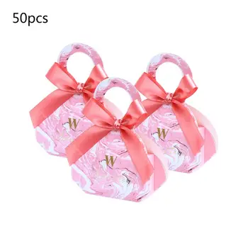 

50Pcs Marble Style Wedding Favors Decor Gifts Candy Boxes with Ribbon Paper Box