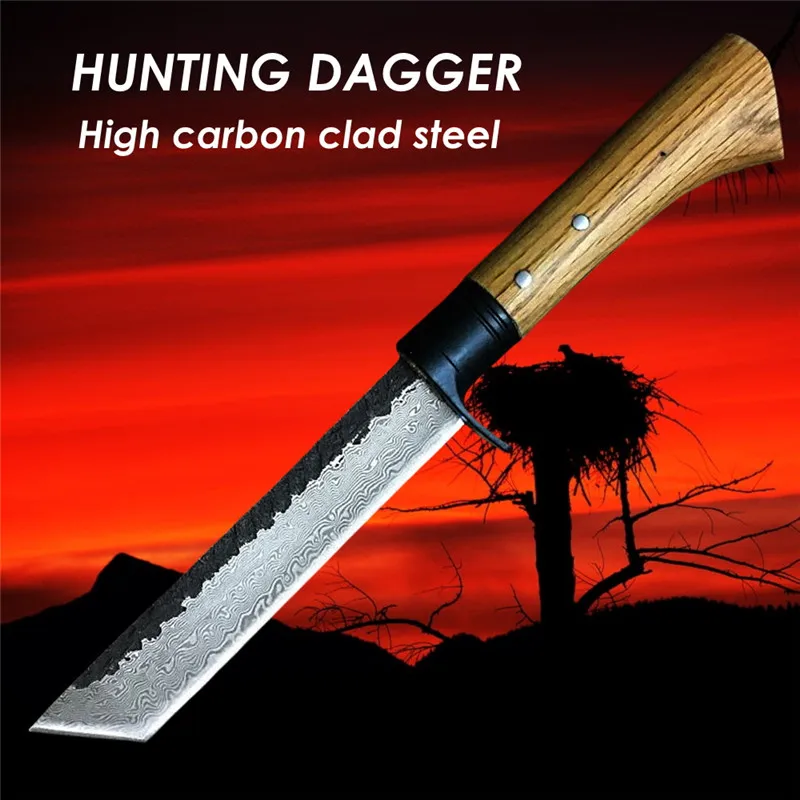 

Hunting Knife Handmade Forged Hammered Chef Kitchen Knives Retro Tools Butcher Meat Cleaver Outdoor Camping Rescue Diving Knife
