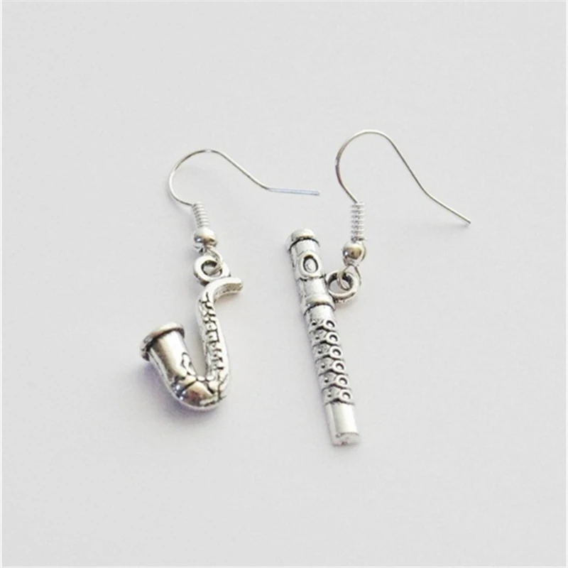 

Music Earrings, Flute and Saxophone earrings, Mismatched Earrings, Flute Earrings, Flute Jewelry, Saxophone Earrings