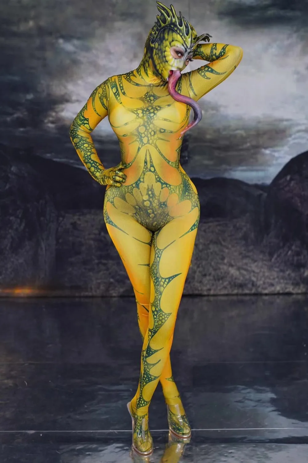 

New Lizard Animal Pattern Jumpsuit Women Singer Show Clothes Dancer Outfit Stage Prom Women Cosplay Stretch Outfit