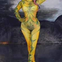 Комбинезон с животным узором ящерицы для женщин, певица, одежда танцора, наряд для сцены, выпускного, Женский костюм для косплея, стрейчевый наряд