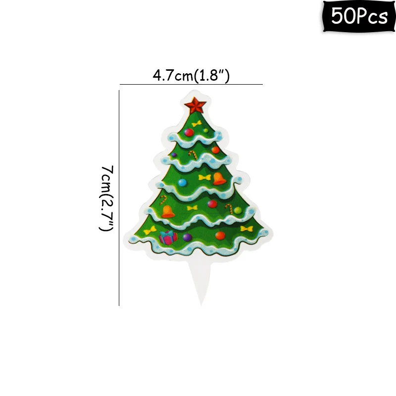50 шт. бумажные топперы для торта Рождественский Санта-Клаус снеговик новогодняя елка рождественский капкейк десерт украшения - Цвет: 4