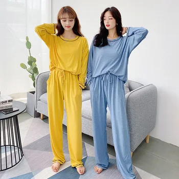 

FZSLCYIYI Pijamas Women Pyjamas 2020 Autumn Modal Home Suits Female Long Sleeve+Drawstring Loose Long Pants 2Pcs Sets Tracksuits