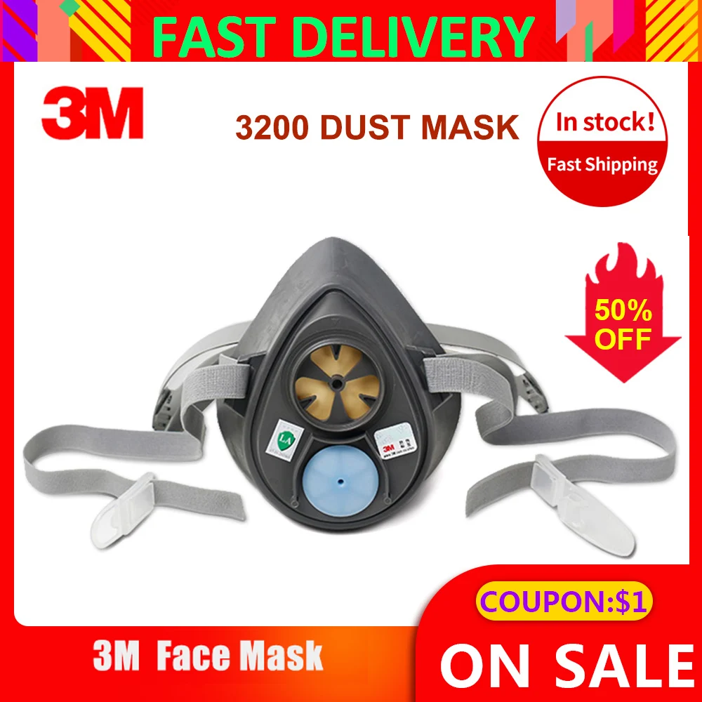 

3M 3200 Dust Mask High Elasticity 3200 Main Mask without Filter Cover and Filter Cotton Seal Protection Mask Fit Face Gray