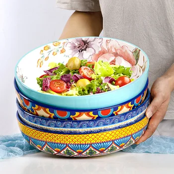 유럽과 미국의 과일 샐러드 그릇 대형 목가적 인 수프 그릇 underglaze 색상 라운드 절인 양배추 물고기 그릇 12 인치