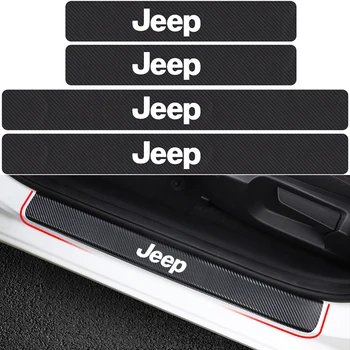 

4PCS Car Door Sill Carbon fiber Decorative Stickers For Jeep Renegade Wrangler JK TJ Rubicon Cherokee Patriot Trail Hawk Compass
