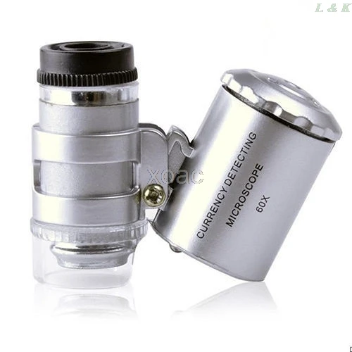 Portable Mini 60X Microscope LED Jewellery Loupe UV Currency Detector Magnifying M12 dropship | Инструменты