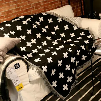 

European Style Black and White Cross Decorative Blanket Blanket Cover Sofa Towel Bed Blanket Cotton Fabric Layout