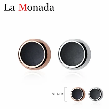 

925 Sterling Silver Small Black Round Circle Earrings Screw Back Ear Studs Earring Fine Jewelry for Women