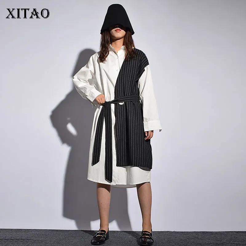 Платье рубашка XITAO облегающее платье большого размера с длинным рукавом цветное