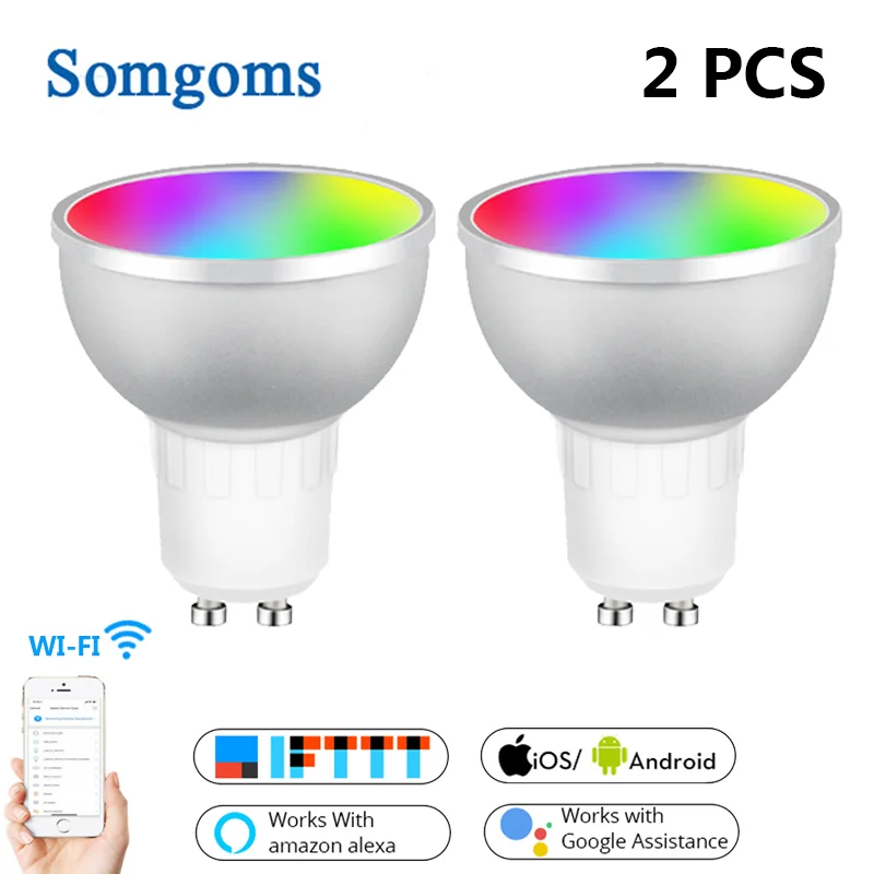 2 Pcs GU10 Wifi умная Светодиодная лампа RGBW с входным напряжением 5 Вт светодиодные лампы дистанционного Управление 1/2/3/4 шт. лампа Bombillas с регулируемой яркостью освещения приложение Tuya работает с Alexa/Google Home IFTTT - Испускаемый цвет: 2 Pcs
