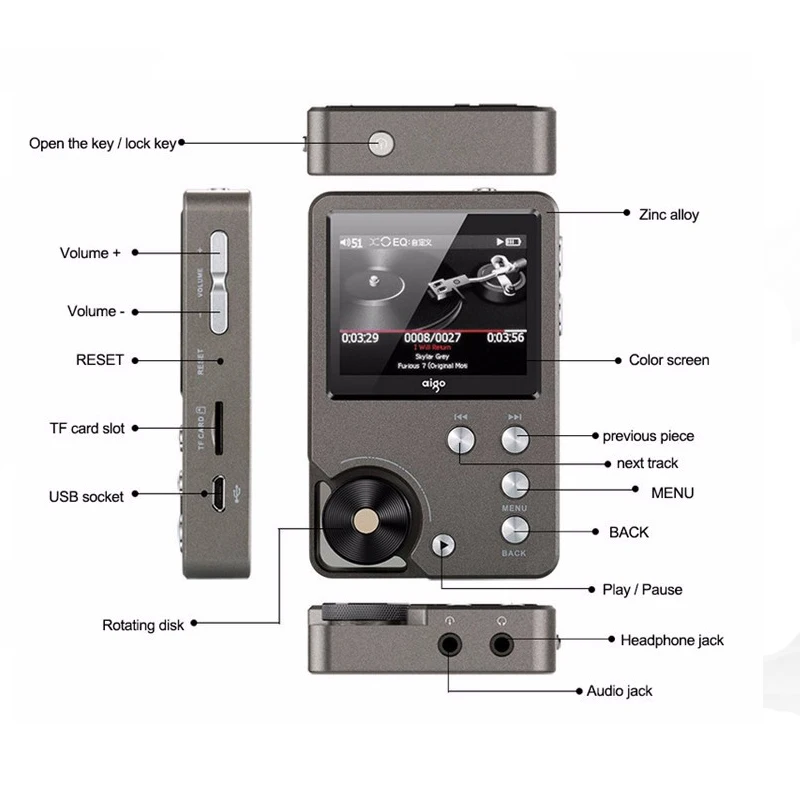 Aigo MP3-105 plus Hi-res Car Music Player WM8965
