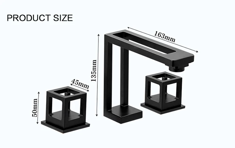 Геометрический видение черный счетчик бассейна медный кран горячей и холодной двойной ручкой три отверстия сплит
