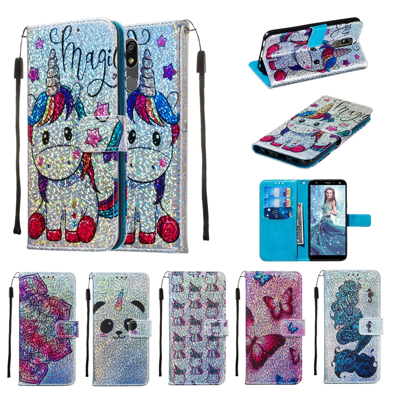 

Bling Wallet Flip Leather Case For Samsung Galaxy A60 A80 A90 A20e A10e Note 10 Pro Plus M40 A2Core Cute Cartoon Phone Bag Cover