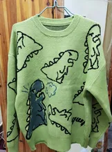 Suéter de moda Harajuku para hombre, ropa informal estilo Hip Hop, jersey de dibujos animados de dinosaurios, cuello redondo, suéteres de pareja informales de gran tamaño