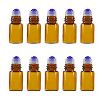 

10Pcs 2ml Amber Glass Roll on Bottle Sample Test Essential Oil Vials with Roller Refillable Bottle Travel Cosmetic Container