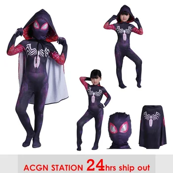 

Women Spider-Gwen Cosplay Costumes Spandex black Gwen Hoodies with Headgear Costumes Suitable for Halloween 24 Hrs Shipped Out