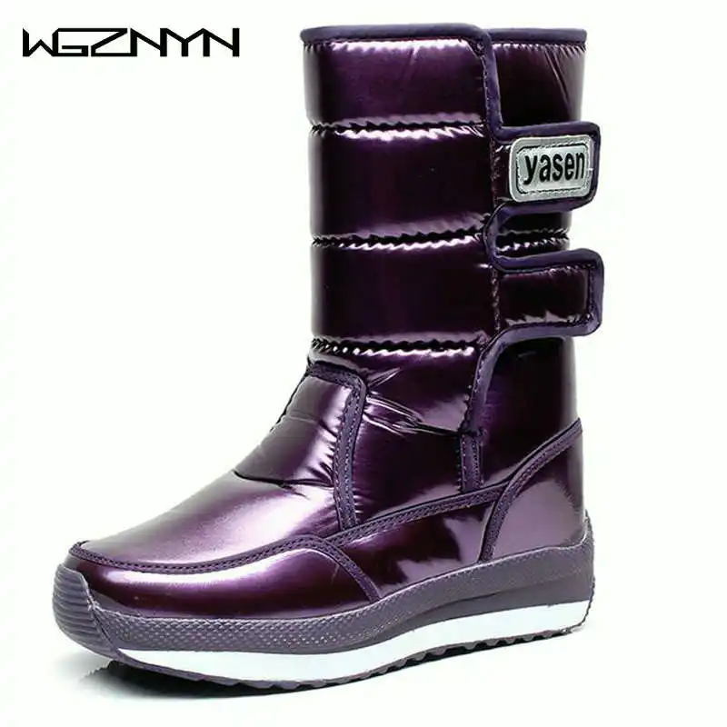 NEW Boots Women Snow Boots Winter Thicken Fur Plush Waterproof Non-Slip Rubber Warm Platform Hook Loop Mid-Calf Boots Women W509