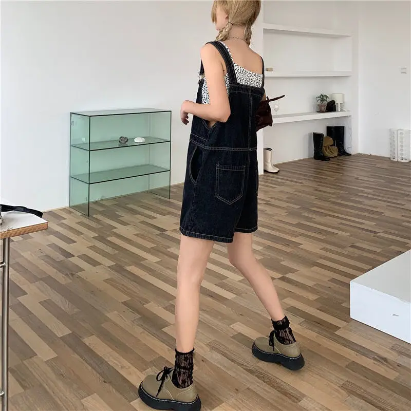 Rompers Women Denim Harajuku Preppy Style Simple Fashion Students Girls Kawaii Chic Straight Playsuits Summer All-match Female