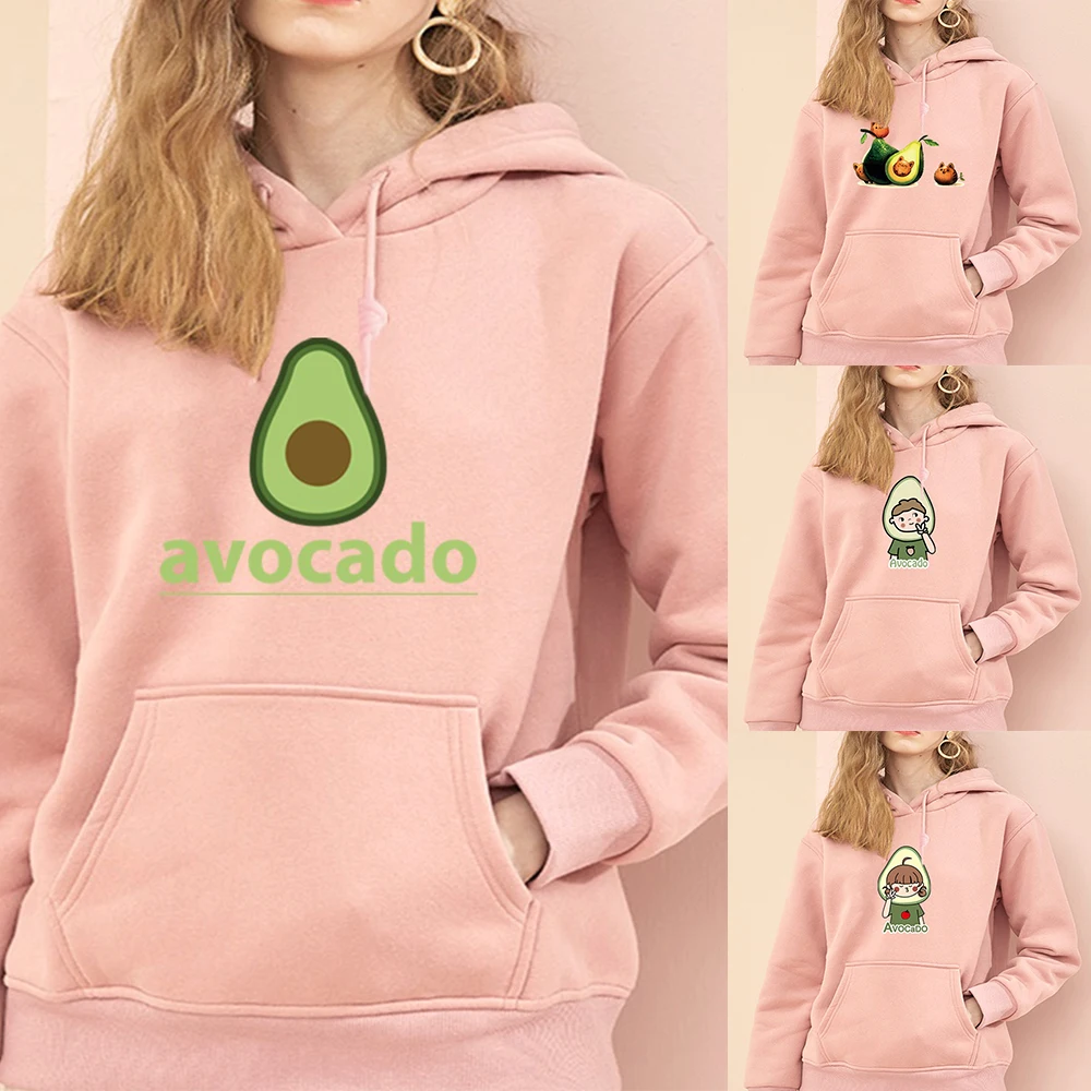 

New Fashion Women Hoodies for Spring Sweatshirt Female 2021 Avocado Pattern Leisure Sport Hooded Pullover Sweater Women