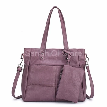 

2 Pc/sets Women Handbags High Quality Leather Sac A Main Female Shoulder Bag Large Capacity Tote Purses Handbags Bolsa Feminina