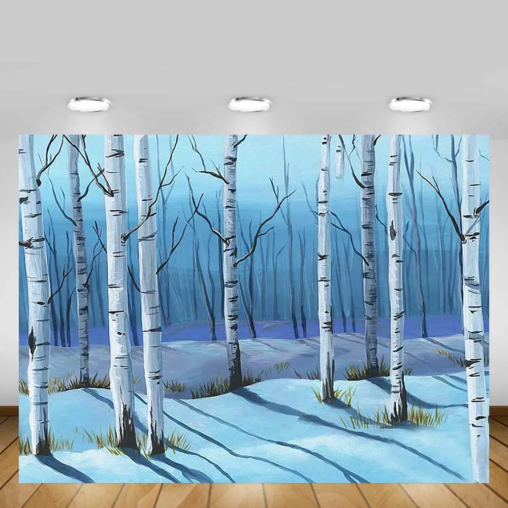 

Mehofond Painting Woodland Backdrop Winter Jungle Tree Newborn Baby Shower Birthday Photography Background Decor Photo Studio