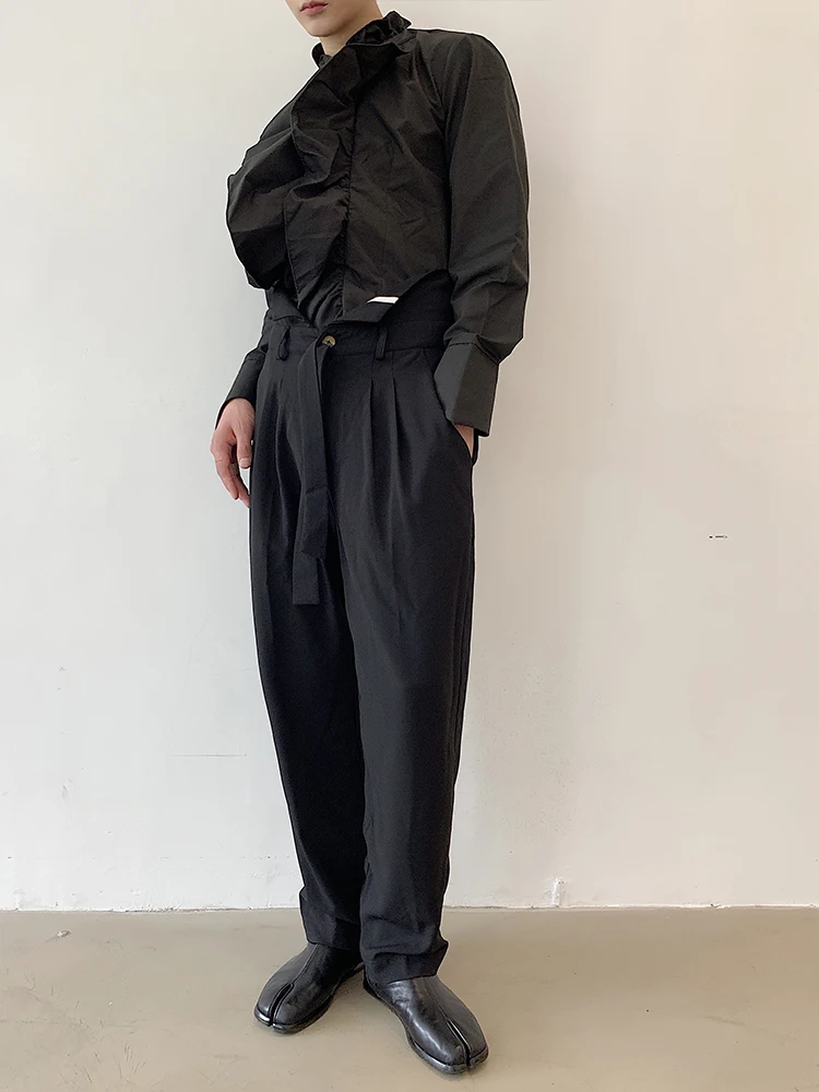 Straight casual loose ribbon personality design joker pants temperament simple new autumn wide leg men's pants  [M-6XL!]
