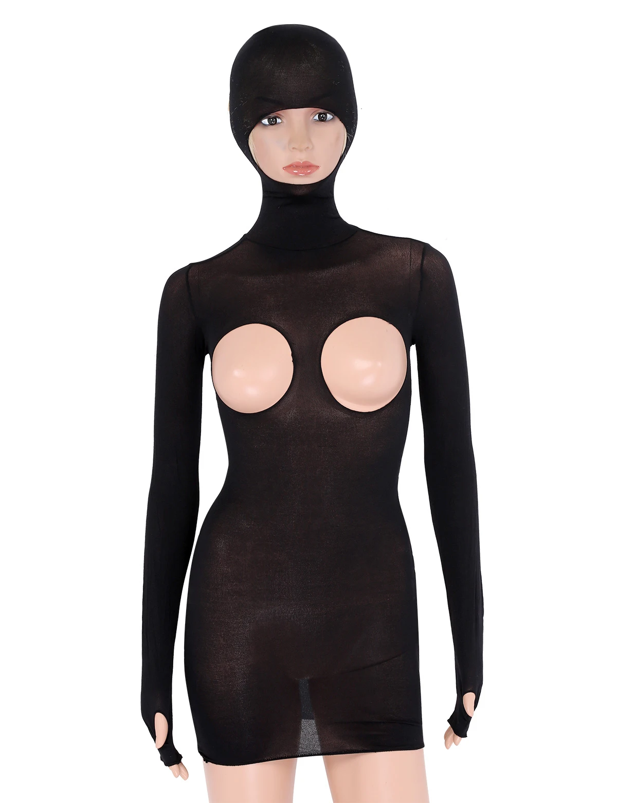 Женское черное эротическое белье, прозрачные боди с длинными рукавами, открытая чашка, грудь и попа, маска с капюшоном, сексуальное боди